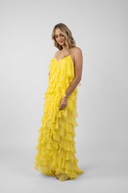 Rochie maxi Lucky  cu volane din amestec de matase - imagine 2