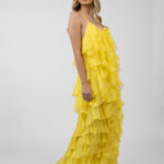 Rochie maxi Lucky  cu volane din amestec de matase