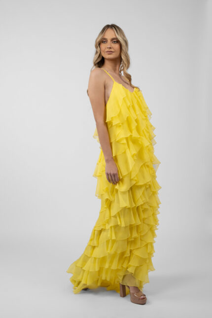 Rochie maxi Lucky  cu volane din amestec de matase