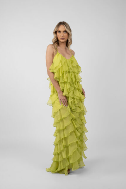 Rochie maxi Lucky  cu volane din amestec de matase - imagine 2