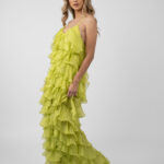 Rochie maxi Lucky  cu volane din amestec de matase