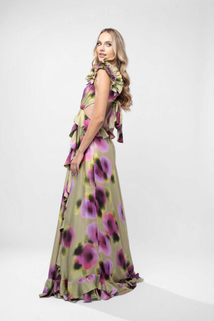 Rochie lunga cu imprimeu floral si volane - imagine 3