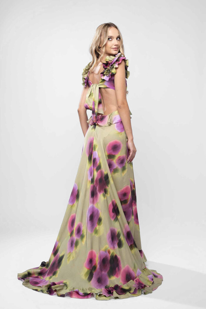 Rochie lunga cu imprimeu floral si volane - imagine 4