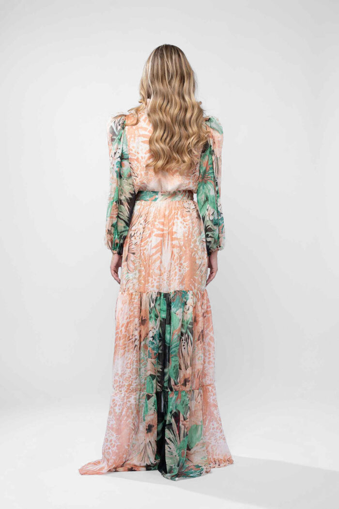 Rochie lunga din voal cu imprimeu tropical - imagine 3