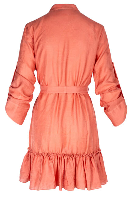 Rochie petrecuta cu mansete late si volan Sunset Orange - imagine 2