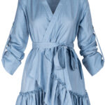 Rochie petrecuta cu mansete late si volan Blue Ciel