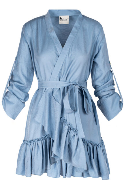 Rochie petrecuta cu mansete late si volan Blue Ciel