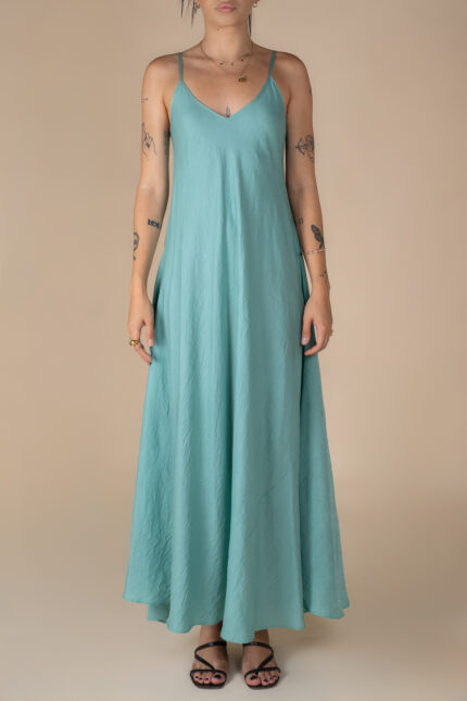 Rochie lunga A line din in Aqua