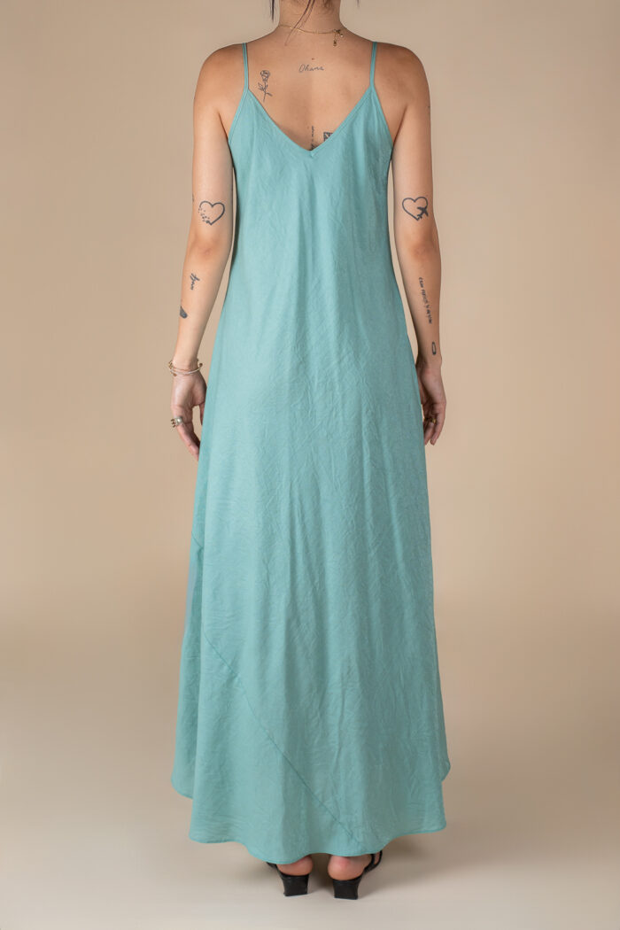 Rochie lunga A line din in Aqua - imagine 2