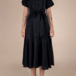 Rochie camasa midi cu volan si cordon Black