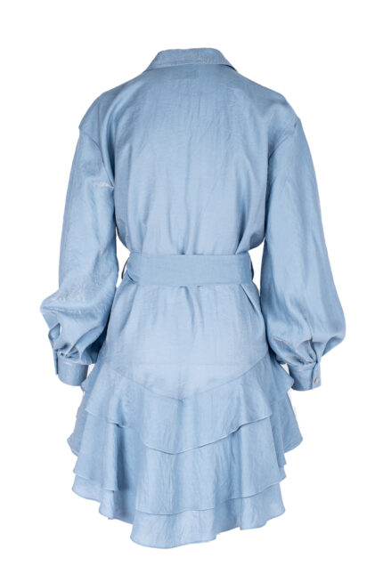 Rochie scurta cu volane din in Blue - imagine 2