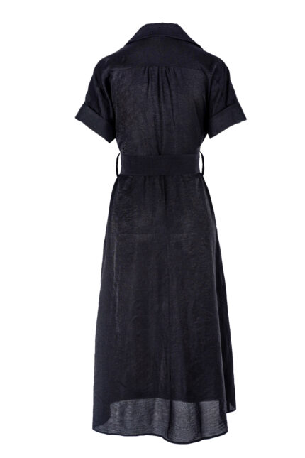 Rochie camasa midi Selene cu buzunare si cordon Black - imagine 2