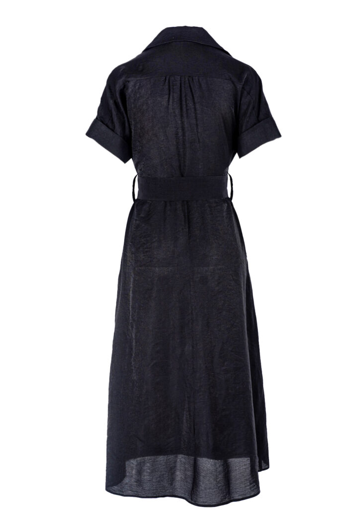 Rochie camasa midi Selene cu buzunare si cordon Black - imagine 2