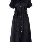 Rochie camasa midi Selene cu buzunare si cordon Black