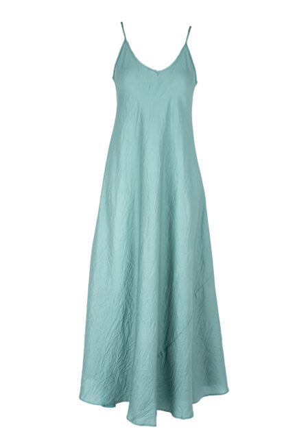 Rochie lunga A line din in Aqua - imagine 3