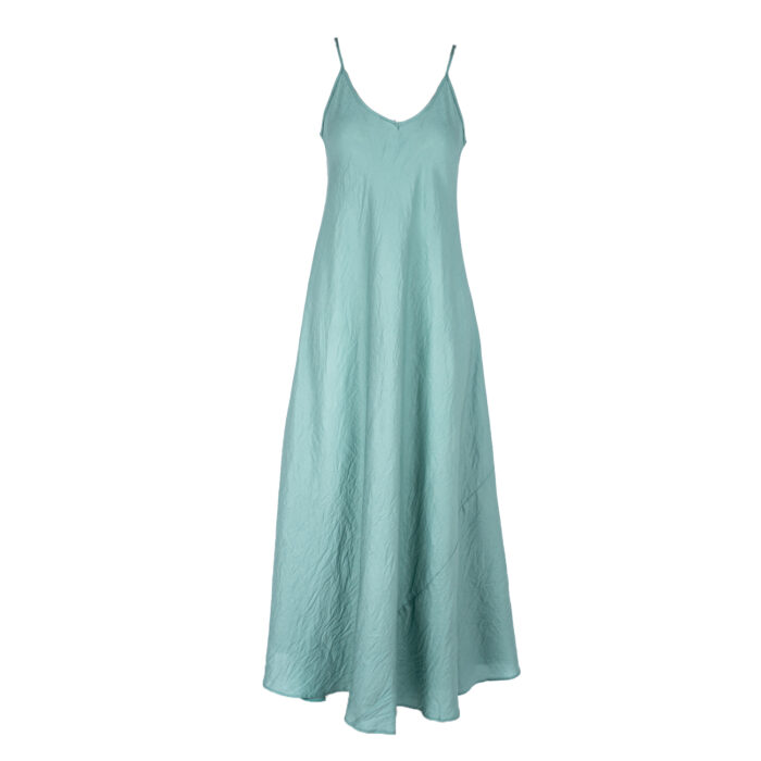 Rochie lunga A line din in Aqua - imagine 3