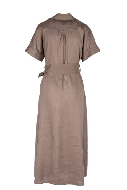 Rochie camasa midi Selene cu buzunare si cordon Dark Beige - imagine 2