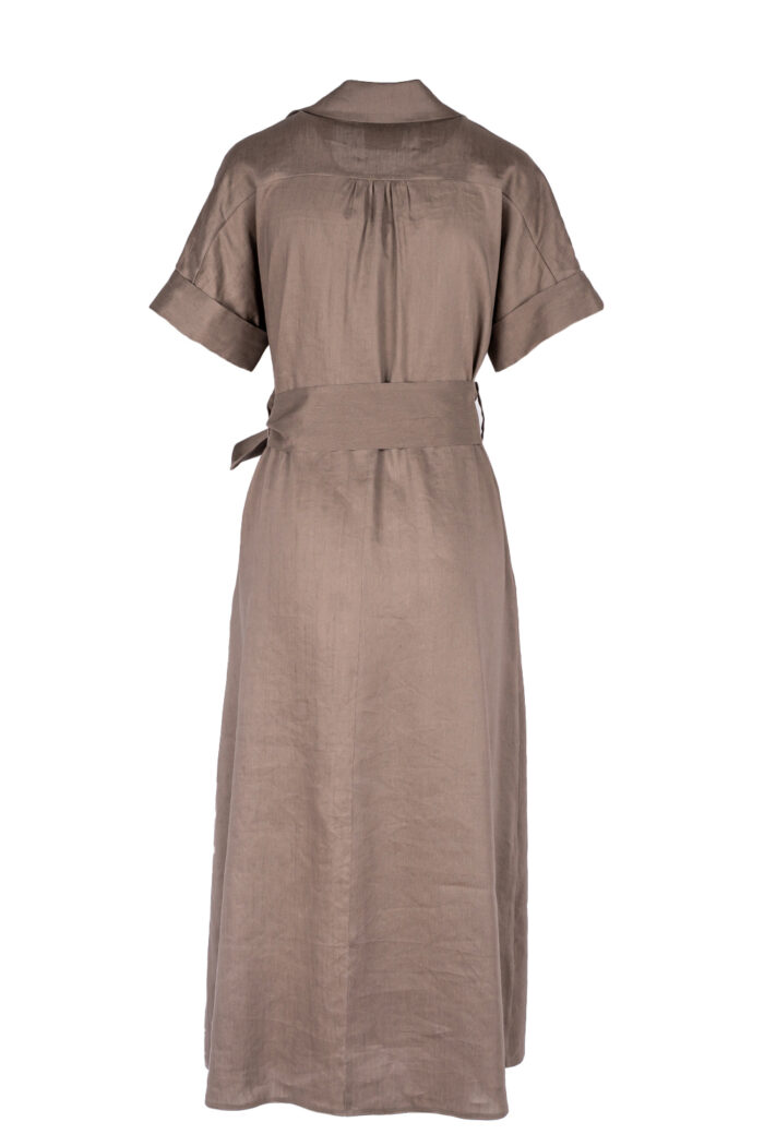 Rochie camasa midi Selene cu buzunare si cordon Dark Beige - imagine 2