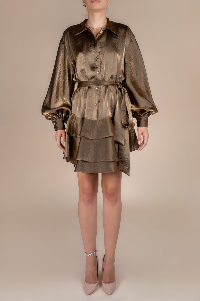 Rochie scurta cu volane din in Dark Gold - imagine 3