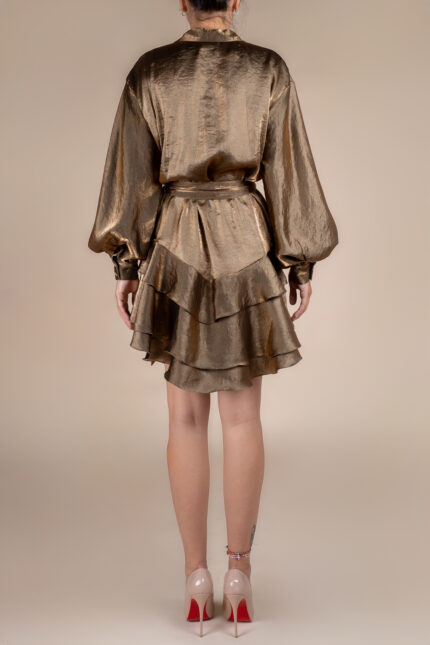 Rochie scurta cu volane din in Dark Gold - imagine 4
