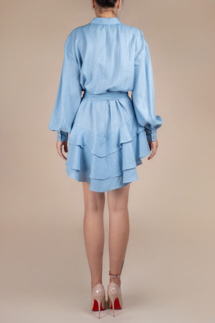 Rochie scurta cu volane din in Blue - imagine 4