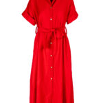 Rochie camasa midi Selene cu buzunare si cordon Red