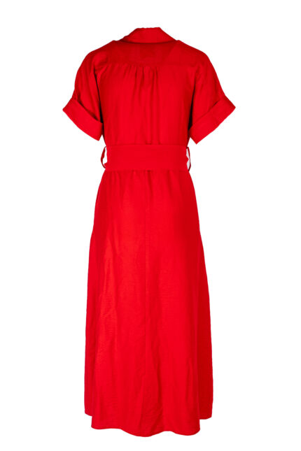 Rochie camasa midi Selene cu buzunare si cordon Red - imagine 2