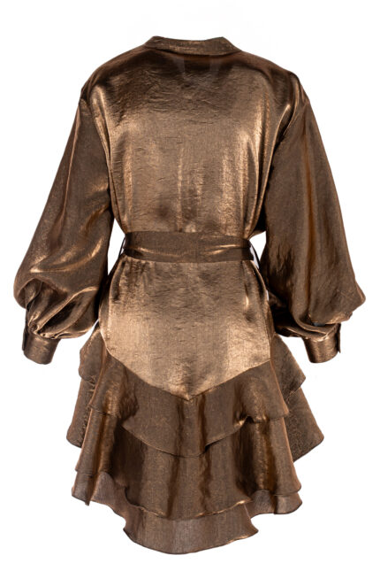 Rochie scurta cu volane din in Dark Gold - imagine 2