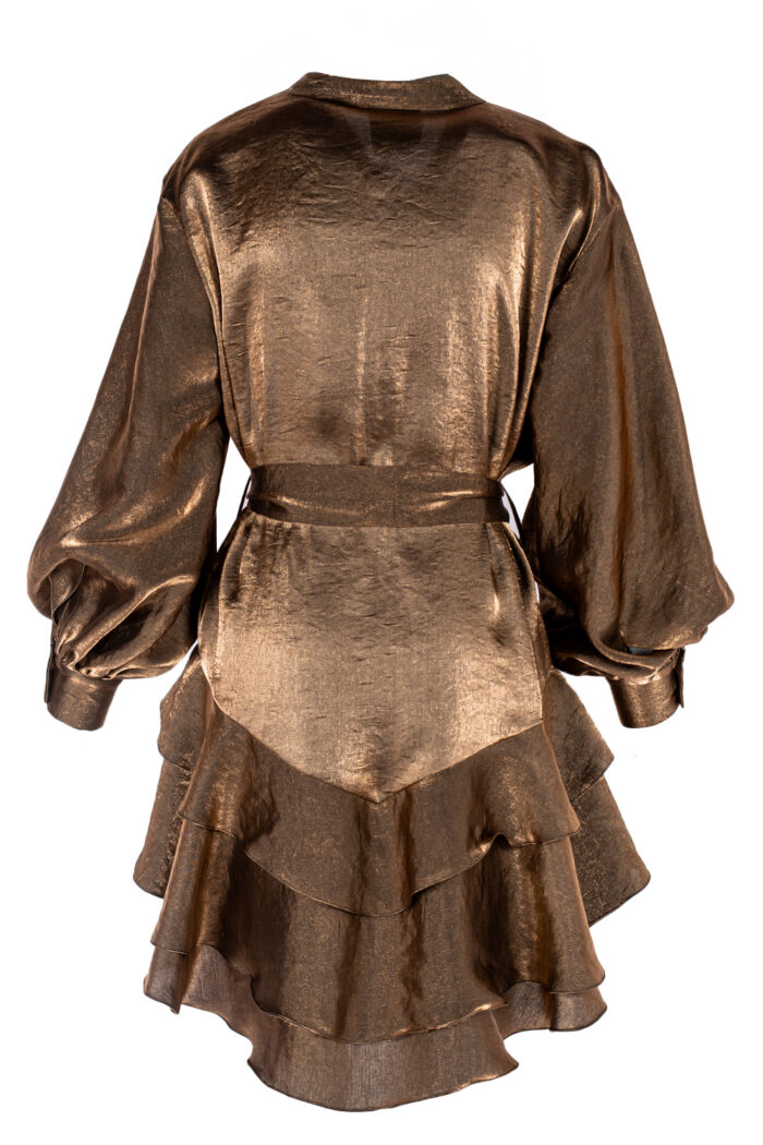 Rochie scurta cu volane din in Dark Gold - imagine 2