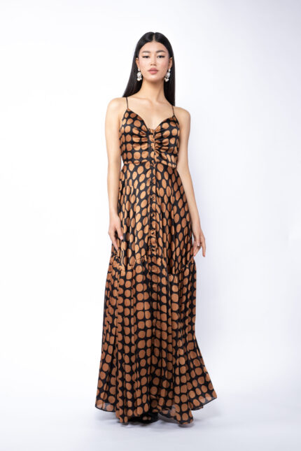 Rochie lunga cu bretele si imprimeu cu buline