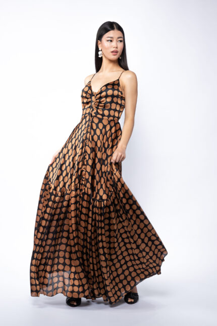 Rochie lunga cu bretele si imprimeu cu buline - imagine 3