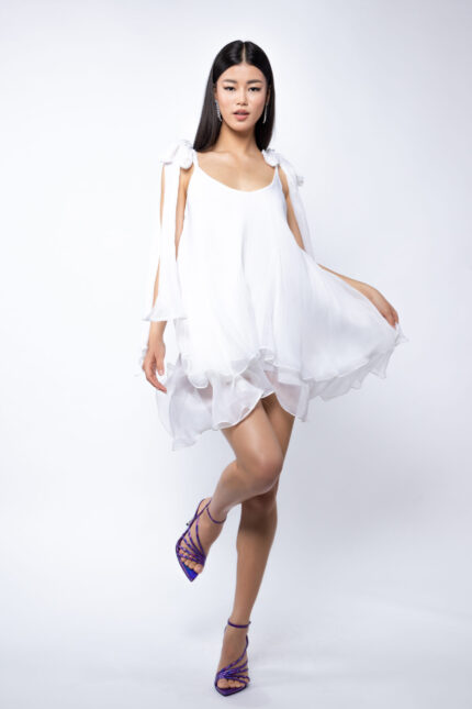Rochie mini din matase cu esarfe White
