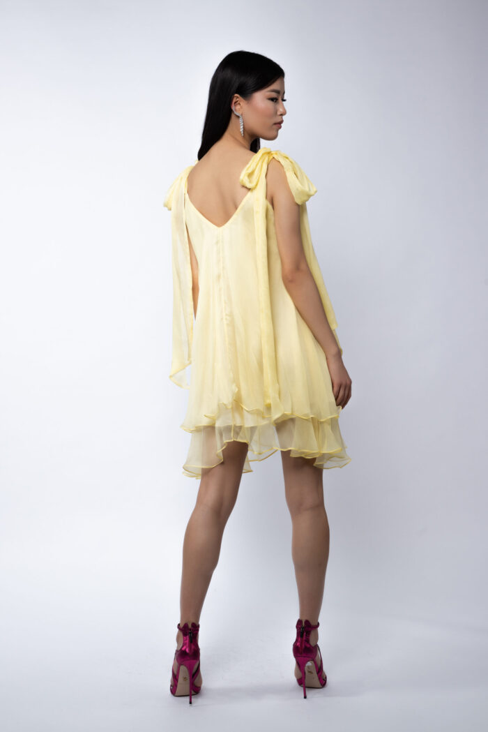 Rochie mini din matase cu esarfe Yellow - imagine 3