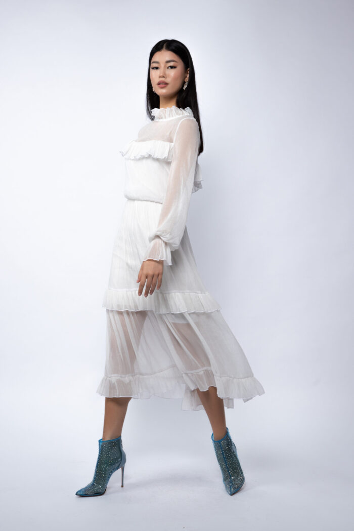 Rochie midi din voal de matase peliculizata cu volane delicate - imagine 3