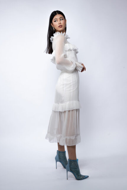 Rochie midi din voal de matase peliculizata cu volane delicate - imagine 4