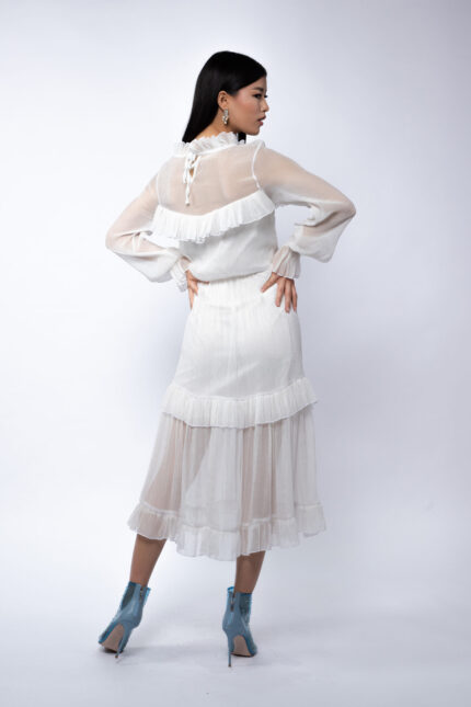 Rochie midi din voal de matase peliculizata cu volane delicate - imagine 5