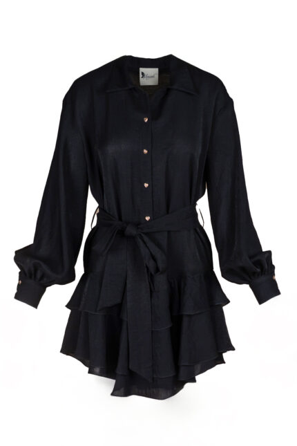 Rochie scurta cu volane din in Black - imagine 3