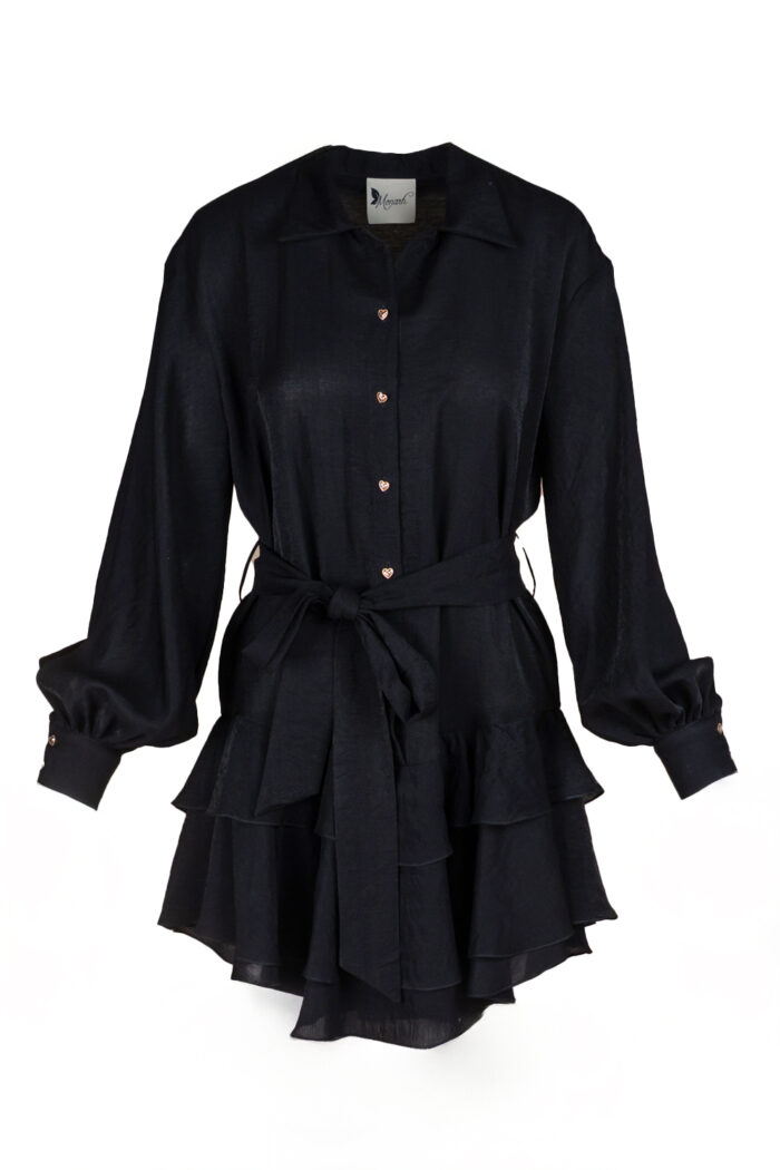 Rochie scurta cu volane din in Black - imagine 3