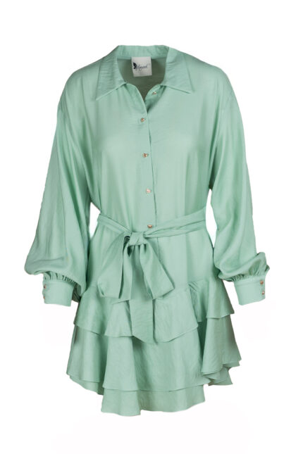 Rochie scurta cu volane din in Mint - imagine 3