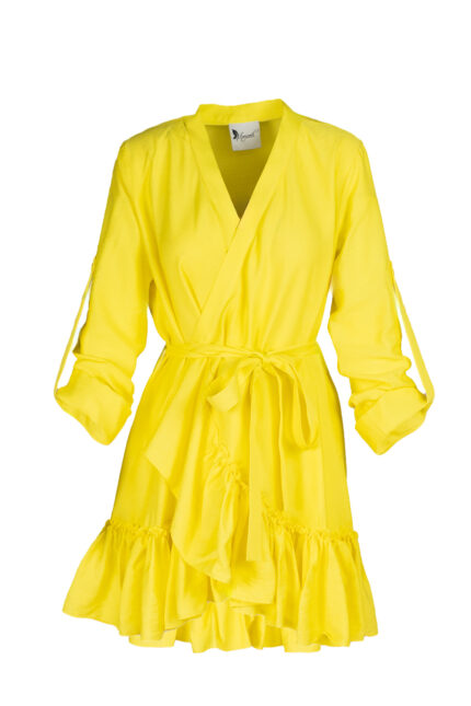 Rochie petrecuta cu mansete late si volan Yellow - imagine 3