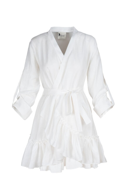 Rochie petrecuta cu mansete late si volan White - imagine 3