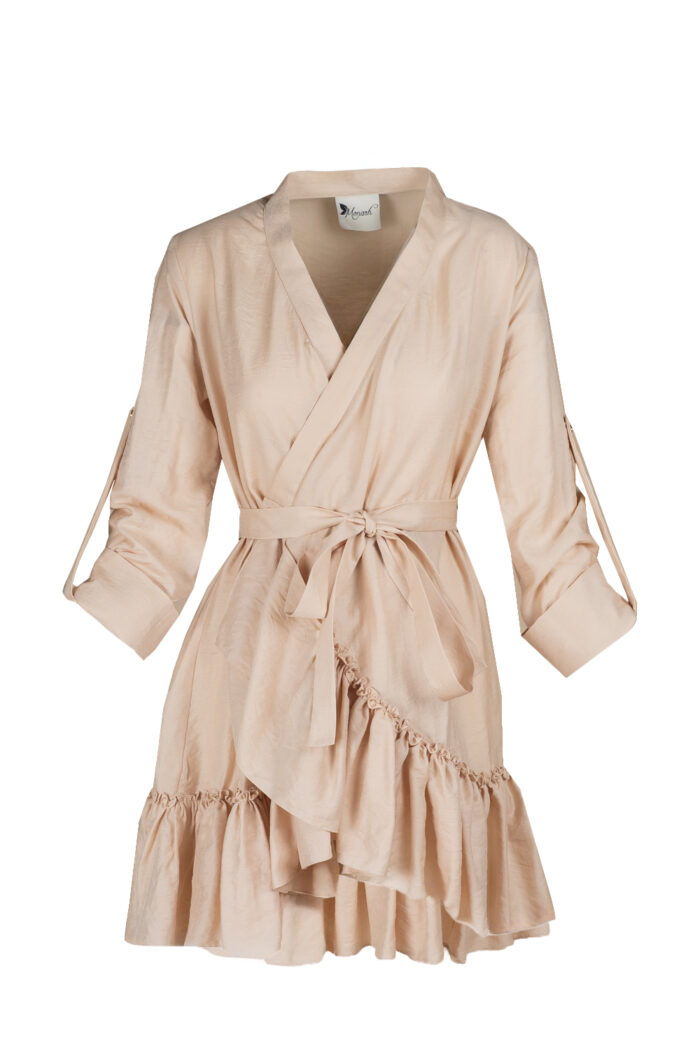 Rochie petrecuta cu mansete late si volan Nude - imagine 3