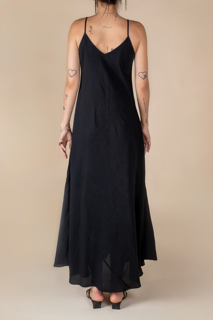Rochie lunga A line din in Black - imagine 2