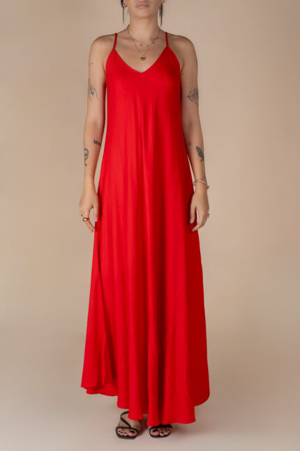 Rochie lunga A line din in  Red