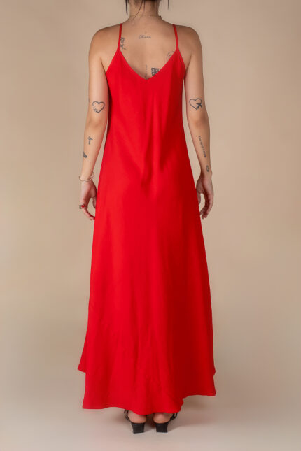 Rochie lunga A line din in  Red - imagine 2