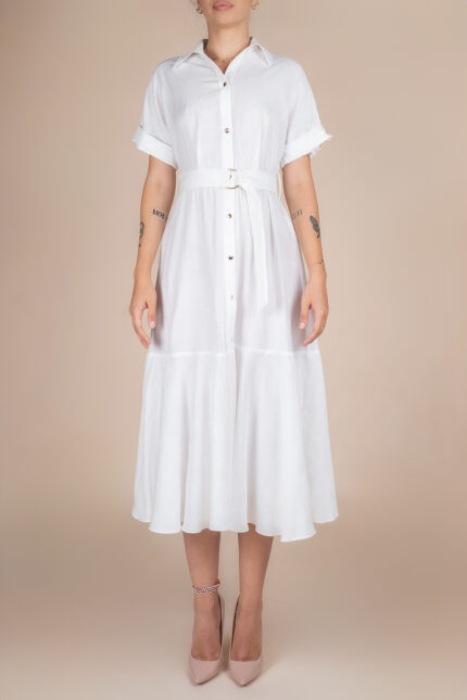 Rochie camasa midi cu volan si cordon White