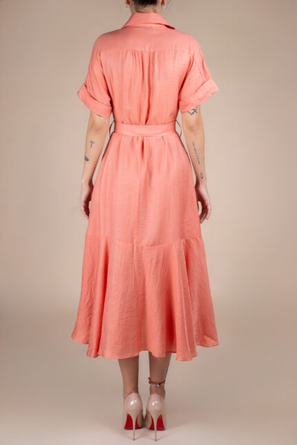 Rochie camasa midi cu volan si cordon Burnt Orange - imagine 2