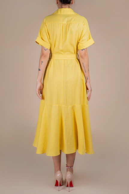 Rochie camasa midi cu volan si cordon Yellow - imagine 2