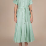 Rochie camasa midi cu volan si cordon Mint