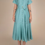 Rochie camasa midi cu volan si cordon Pearl Aqua